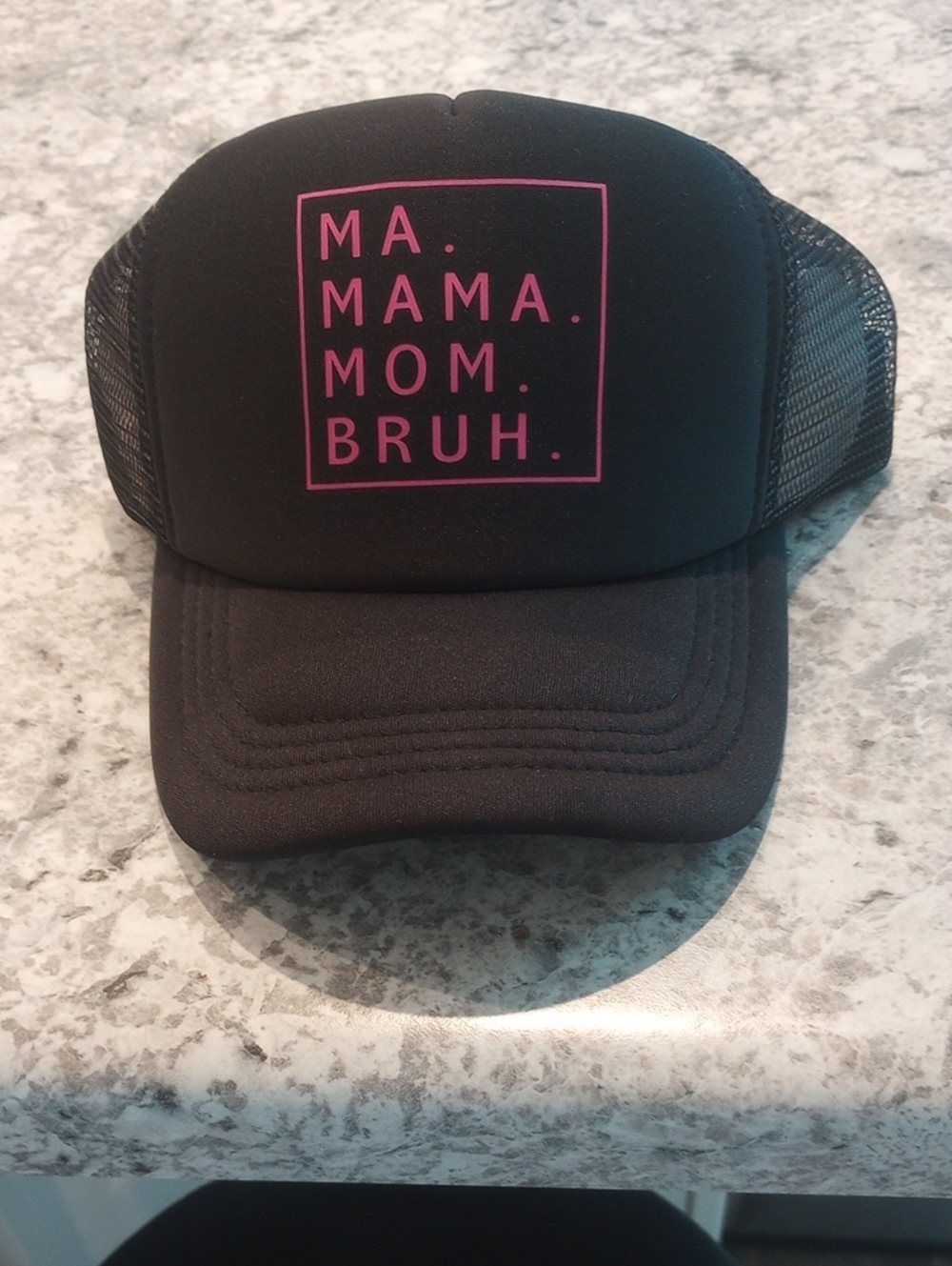 Hobby Lobby Black Trucker Hat with Pink Text Box Design